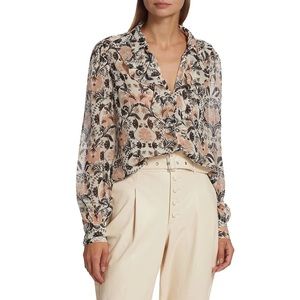 PAIGE Jodelle Floral Silk Blouse Black Multi Size Small